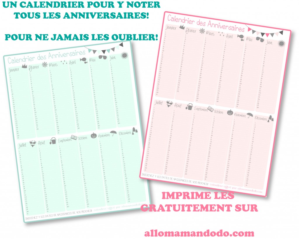 calendriers anniversaires