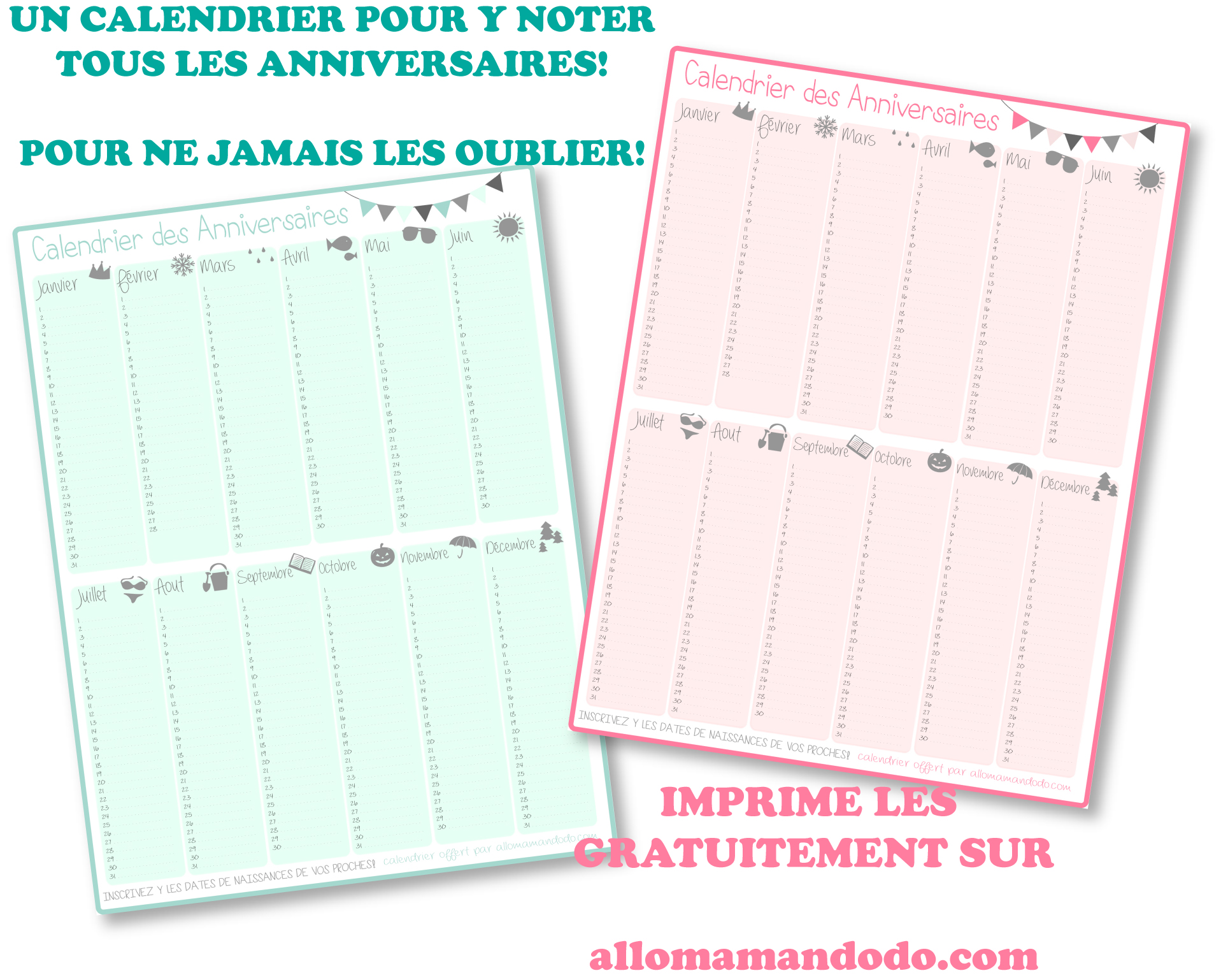 calendriers anniversaires