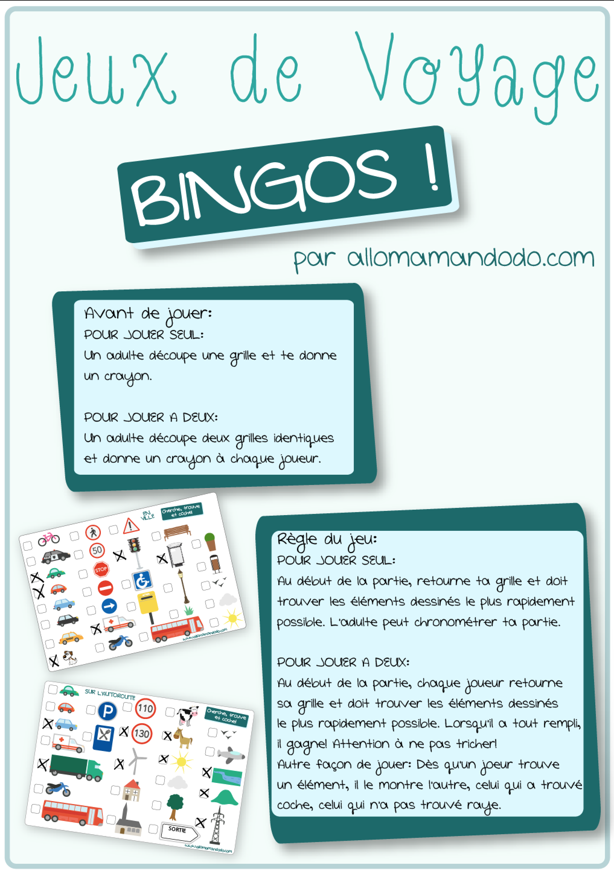 Les Occuper en Voiture: Jeux de Voyage bingo de la route à imprimer! -  Allo Maman Dodo