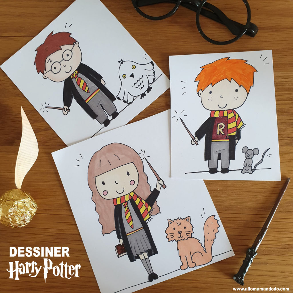 Coloriage d'Harry Potter avec Ron et Hermione