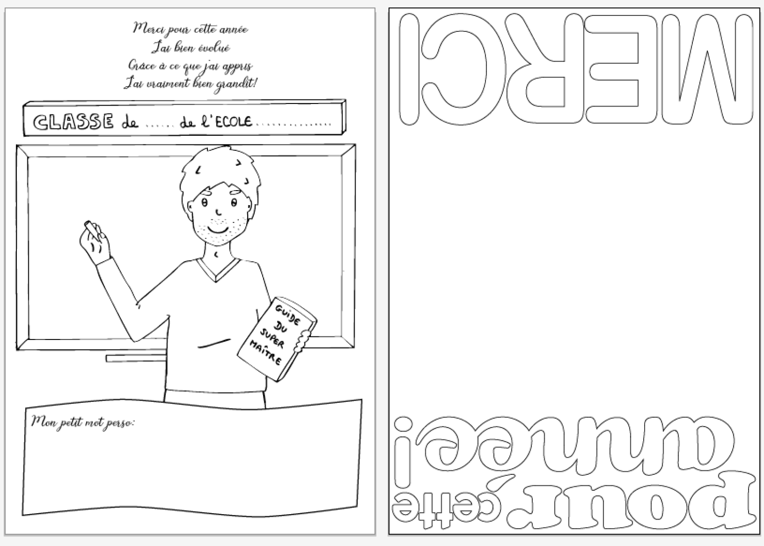Carte "Merci Maitresse" et "Merci Maître" à imprimer et colorier - Allo