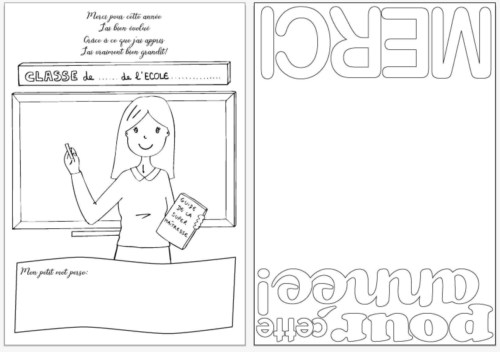 Carte "Merci Maitresse" et "Merci Maître" à imprimer et colorier - Allo